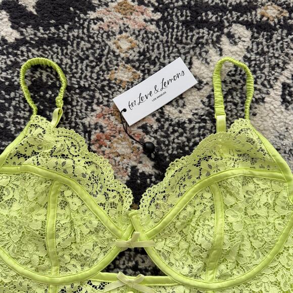 For Love & Lemons Mint Lime Green Creamsicle Lace Underwire Bra Bustier 36C - Picture 3 of 7